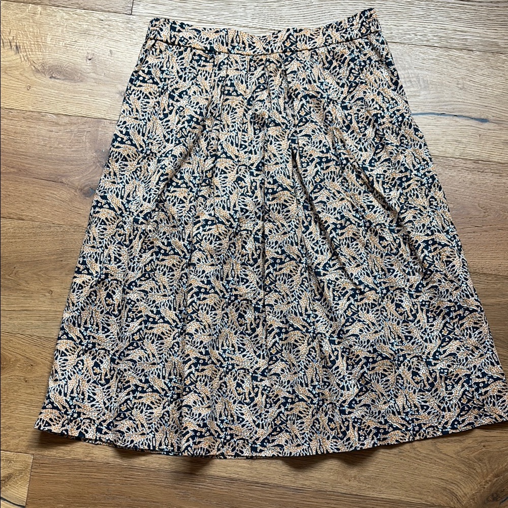 J. Crew Gold and Blue Pleated Midi Skirt with pockets